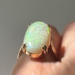 Crystal Opal Oval Cabochon 5.45 Carats 21.4 mm x 11.4 mm 18k Yellow Gold Ring