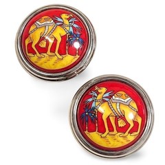 Vintage Hermès Cloisonné Enamel Earrings | Camel Desert Motif | Silver-Tone