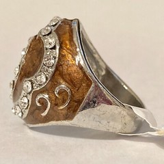 Vintage Brown Enamel Swirl Crystal Cocktail Ring Art Deco Silver Plated Size 8