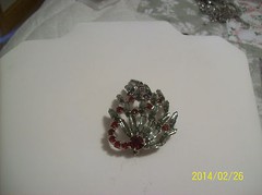 Navette Cut Lovely Vintage Brooch with Smoked & Red Rhonestones