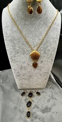 Egyptian style Carved scarab & Gold Tone Shell Interchangeable Necklace Set 12pc