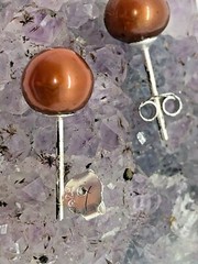 MO Vintage Sterling Silver 6mm Brown Pearl Stud Earrings 0.6 Grams
