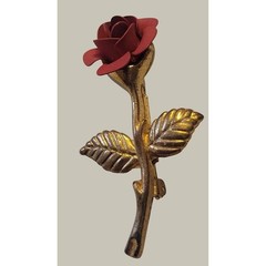 Vintage Rose Brooch Pin Floral Botanical Garden Party Accessory Gold Red Flower