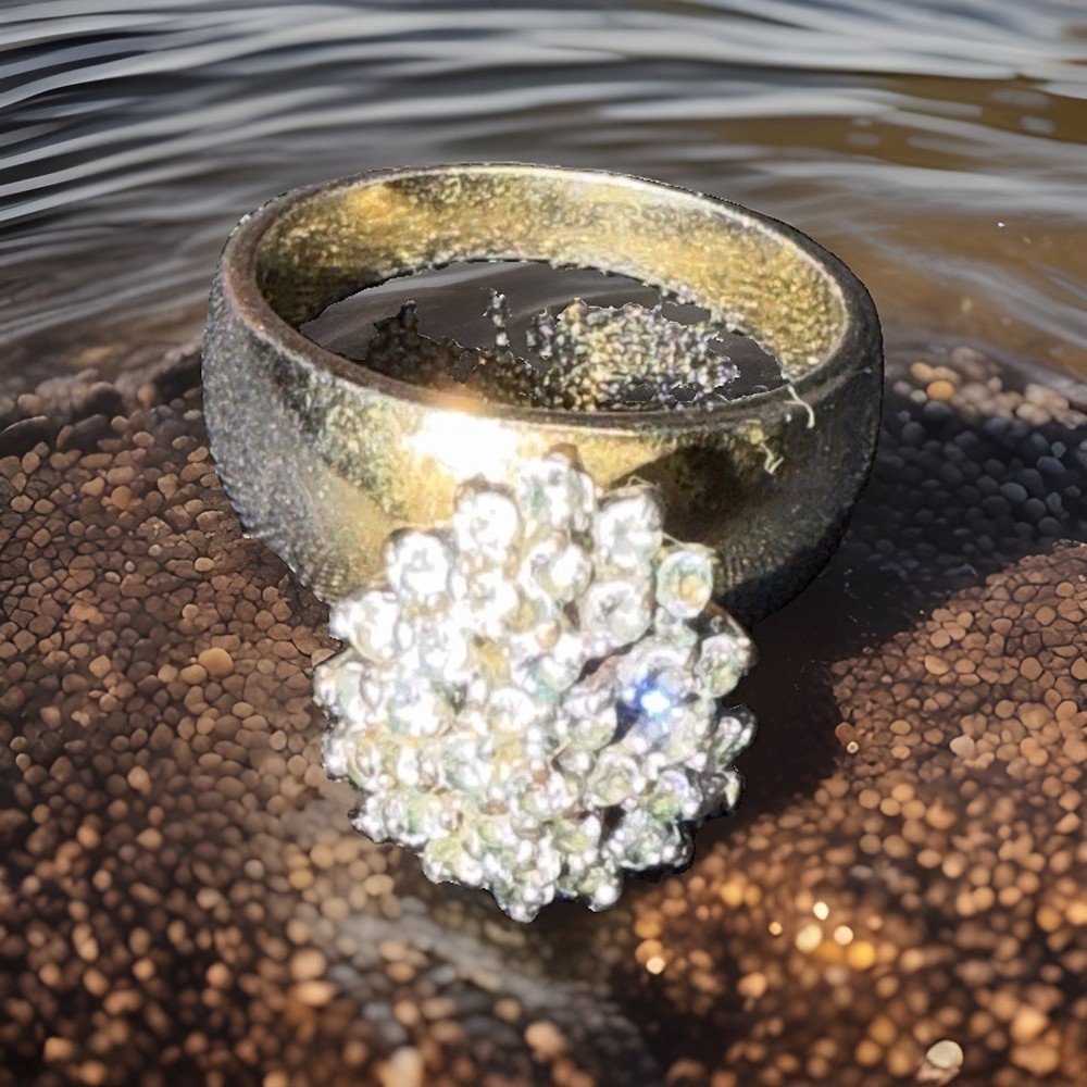 Vintage 1970s Domed Cluster Cocktail Ring Two Tone Silver Gold Size 10