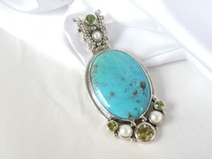 Huge Sterling Silver 925 Turquoise Statement Heavy Enhancer Pendant