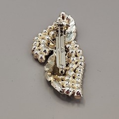 Vintage Rhinestone Brooch Double Leaf Orange Gold Tone 2 5/8″