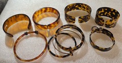 Vintage All Faux Tortoise Shell Lucite Old Plastic Bangle Cuff Bracelet Big Lot