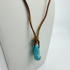 Leather Cord Necklace Faux Turquoise Blue Stone Pendant Casual Minimalist