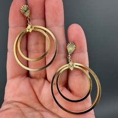 Vintage Drop Hoop Earrings Lot Multi Layered Circle Gold Silver Tone Pierced