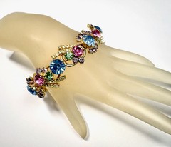 Vintage DeLizza & Elster JULIANA Gold Pastel Blue Pink Green Rhinestone Bracelet