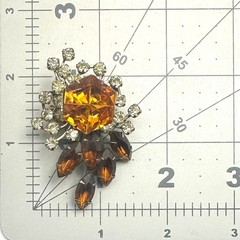 Vintage gold tone jonquil yellow topaz orange brown glass rhinestones brooch