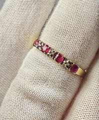 Vintage Wheeler 10K Yellow Gold Natural Garnet Diamond Band Ring Size 6 MCM