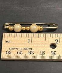 Vintage Faux Pearl & Gold Tone Beads Safety Pin Gold Tone Pin Brooch!