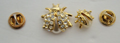 VTG Goldtone Ladybug Pin Set Faux Pearl Rhinestone Bug Lapel Pin Tie Tack