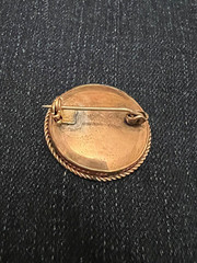 Antique Gold Tone Metal Young Child Curly Haired Photograph Pin Brooch