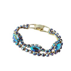 Vintage Gold Tone AB Aurora Borealis Rhinestone Bracelet Unsigned Costume
