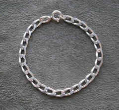 FBM Hammered Flat Elongated Curb Chain Vtg Shiny 835 Silver Bracelet 7.25″ 8.8g
