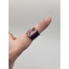 Pink & Purple Crystal Ring Prong Set Stones Modernist Geometric Silvertone