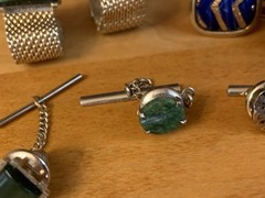 Lot of Cufflinks, Tie bar, Tie Tacks~Gold Tone Mesh Wrap Green, blue~Swank+