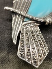 Sterling & Marcasite Blue Resin Bird Belly Cockatiel Brooch