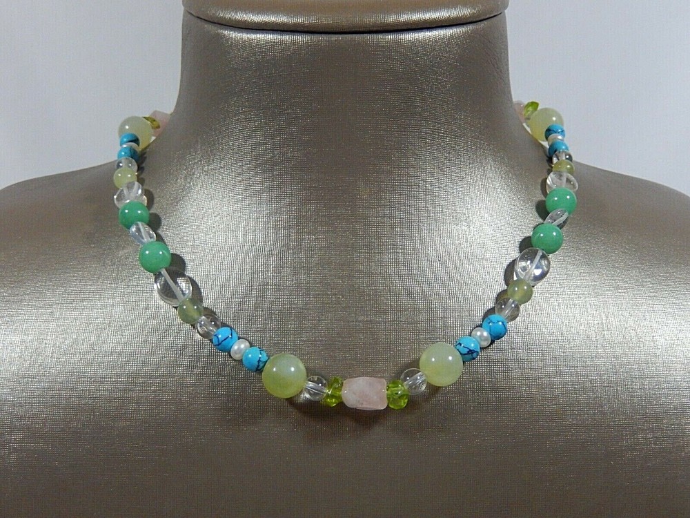 New 925 STERLING SILVER MARSALA ROCK CRYSTAL REAL GEMSTONE FW PEARL 16″ NECKLACE