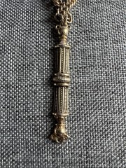 Gold Tone Tassel Pendant Flat Back Necklace 14.75” Long Barrel Clasp VTG