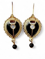 Vintage Edgar Berebi Black & Gold Enamel Earrings Art Deco Victorian Gothic Chic