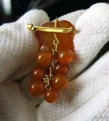 Vintage Natural Baltic Amber Grapes Brooch USSR Gold Plated Pin