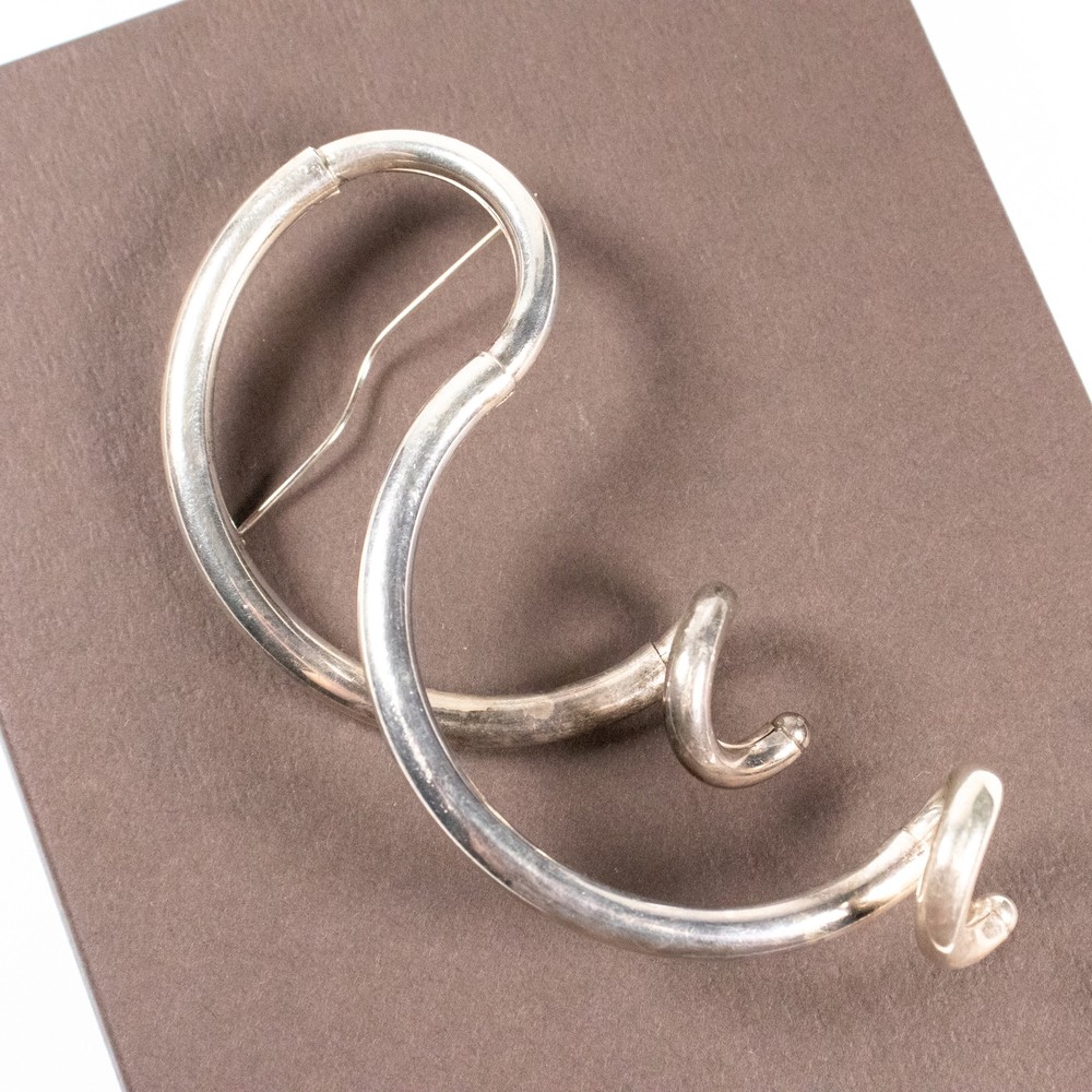 Vtg Large Sterling Silver Studio Artisan Post Modern Brooch Pin Abstract Curled