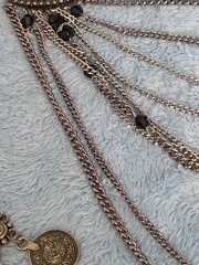 Vintage Bohemian Silver-Toned Coin Bracelet Anklet Dangle Charm ADJ. & Broach.