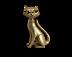 AJC Cat Pin Brooch Siamese Rhinestone Collar Gold Tone Jewelry