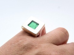 Dinosaur Designs Modernist 925 Sterling Silver Squared Green Glass Ring Size 6.5