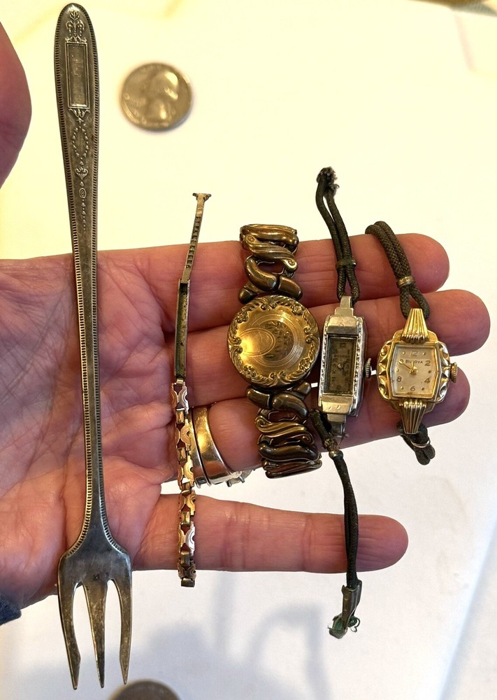 Antique Jewelry lot 1/40 10k Gold & 1/40 12k Gold Watch expandable bracelet Fork