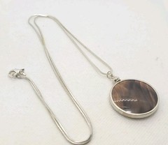 Silver Tone Necklace Chain Pedant Tiger Eyes Imitation 26in.