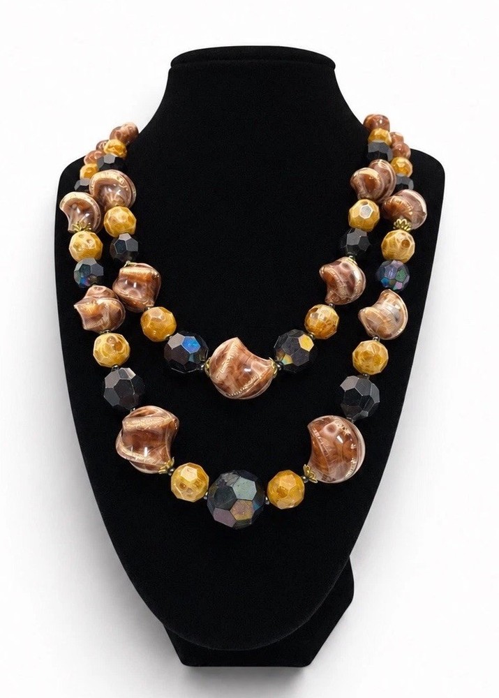 Vintage Signed W Germany Double Strand Lucite AB Bead Necklace 20” MCM