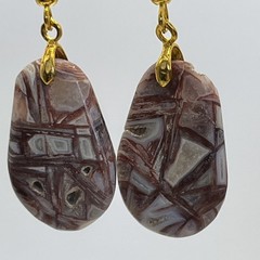 Brecciated Mexican Crazy Lace Jasper Earrings Gold French Wire Natural Gemstone