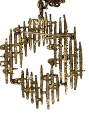 Boucher Gold Tone And White Enamel Modernist Brooch Pendant, 3″ With Chain