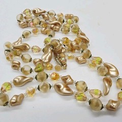 Vendome Necklace Topaz AB Champagne Crystal Long Strand Vintage Faceted 56 in