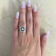2.50Ct Art Deco Style Asscher Lab-Created Diamond & Ruby Wedding 925 Silver Ring