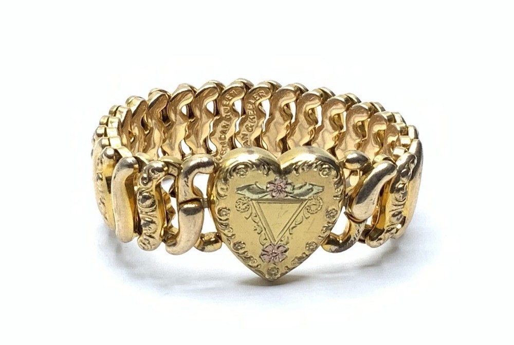 American Queen Pitman & Keeler Gold Filled Expandable Engraved Heart Bracelet