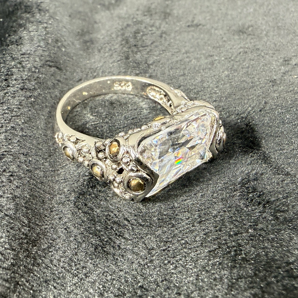 Vtg Sterling Silver Ring 8.25 Cubic Zirconia Medieval High End Jewelry Old Money