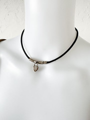 Rare Hermes Anne de La Fantasy 2004 Heart Padlock Choker Necklace Vintage Black