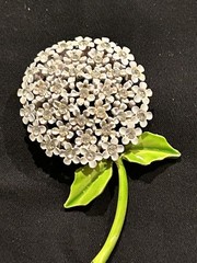 Vintage Weiss Brooch Pin Enamel Rhinestone White Flower 2.5 Inches Long Stunning