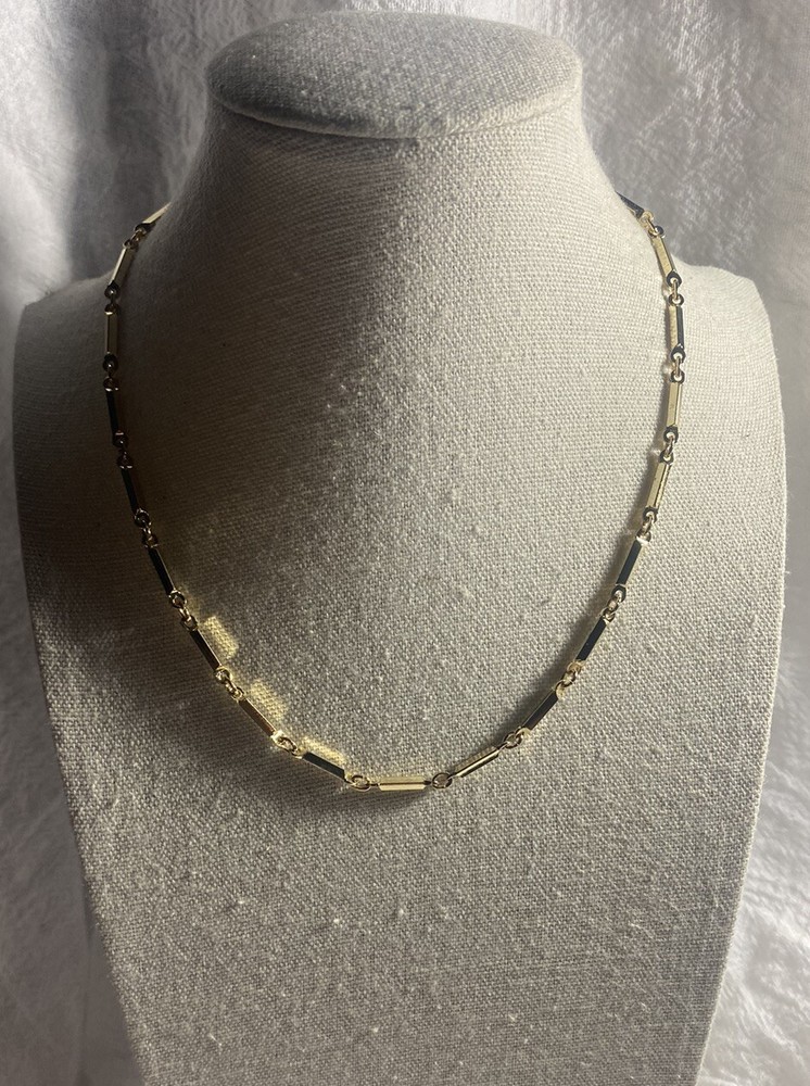 Vintage Gold Tone Bar Link Necklace Choker 15.5” Spring Ring Closure