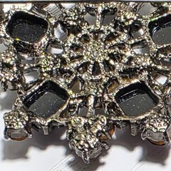 Vintage Flower Rhinestone Brooch 45mm Black Clear Lucite Burst Gunmetal Tone