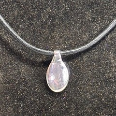 RALPH LAUREN necklace silvertone metal teardrop pendant black cord toggle clasp