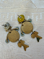 Vtg Mixed Metal Pierced Earrings ARTISAN Dangle Drop Fish ~ Marjorie Bear Style