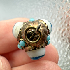 Vtg Victorian? Triple Evil Eye Blown Glass Gilted Brass Pendant Good Luck Amulet