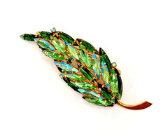 BROOCH Pin Lot Signed/Unsigned Red/Pink – Topaz/Citrine Rhinestones – Green