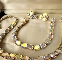 Weiss AB Crystal Necklace Bracelet Earrings Set Original Box 1950s Parure